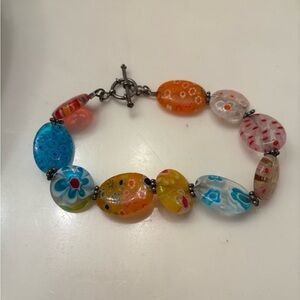 Multicolor Millefiori Glass Bead Bracelet - Bright Floral Beads